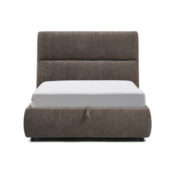 Tumši brūna polsterēta divvietīga gulta no šenila ar veļas kasti ar redelēm 160x200 cm Dafra – Kave Home-image-4