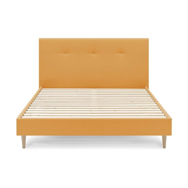 Dzeltena mīksta divguļamā gulta ar režģi 160x200 cm Tory – Bobochic Paris-image-1