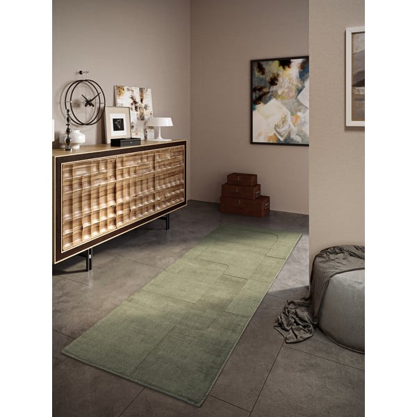 Zaļš ar rokām darināts vilnas celiņa paklājs 80x250 cm Charlotte – Villeroy&Boch-image-1