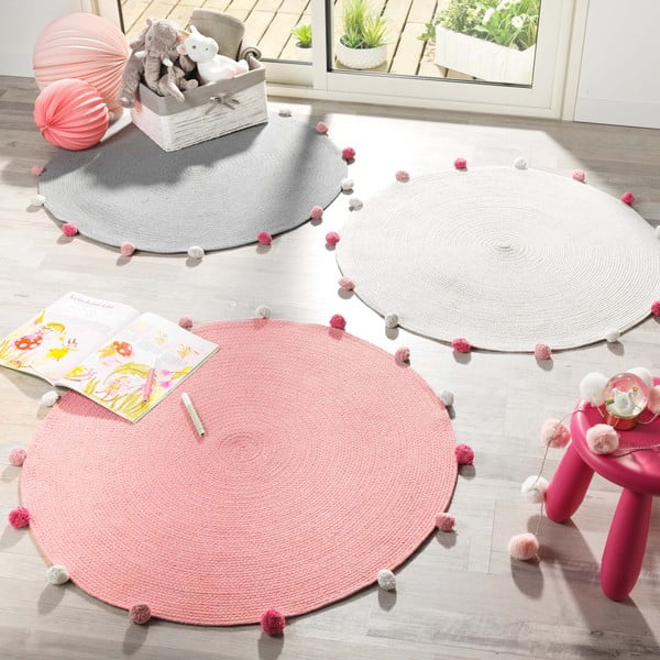 Rozā apaļš paklājs ø 90 cm Pompomparty – douceur d'intérieur-image-1