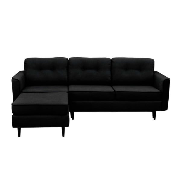 Melns trīsvietīgs izlaižams stūra dīvāns ar melnām kājām Mazzini Sofas Dragonfly, kreisais stūris