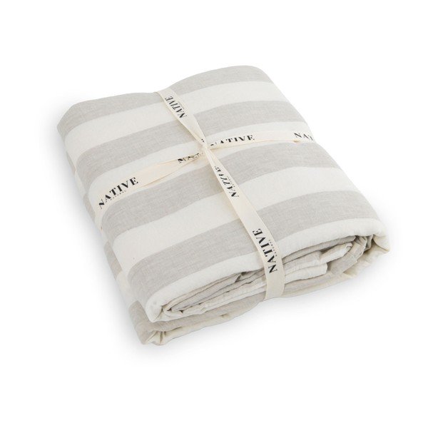 Gaiši pelēka/krēmkrāsas divguļamā lina gultas veļa 200x200 cm Natural Stripes – Native Natural-image-3