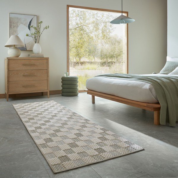 Zaļš mazgājams celiņa paklājs no kokvilnas maisījuma 80x230 cm Muted Checkerboard – Flair Rugs-image-1