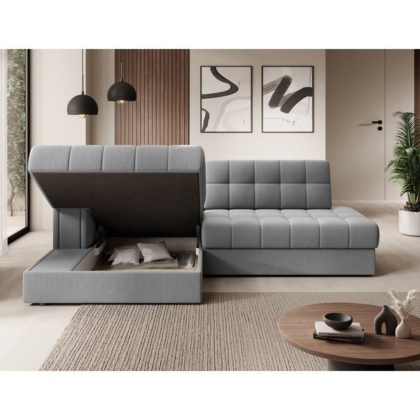 Pelēks samta salokāms stūra dīvāns (ar kreiso stūri/ar zvilni) Blezalt – ELTAP-image-3