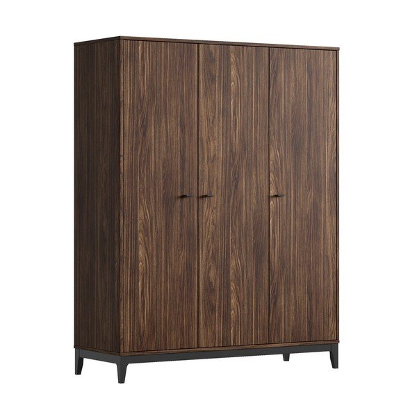 Tumša dabīga toņa drēbju skapis ar riekstkoka imitāciju 148x190x55 cm Ilyas – Vipack