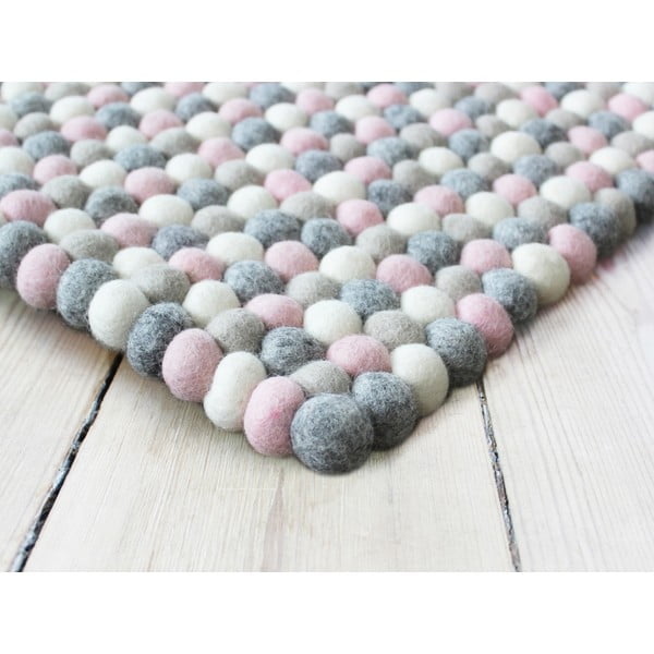 Gaiši rozā-pelēks bumbiņu vilnas paklājs Wooldot Ball Rugs, 120 x 180 cm