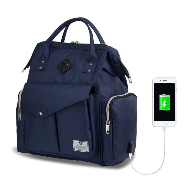 Tumši zila mugursoma māmiņām ar USB portu My Valice HAPPY MOM Baby Care Backpack