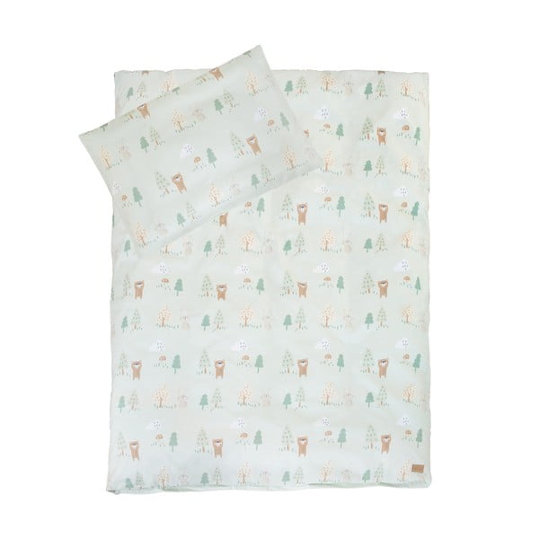 Gaiši zaļa kokvilnas bērnu gultas veļa 100x135 cm Woodland Buddies – Roba-image-2