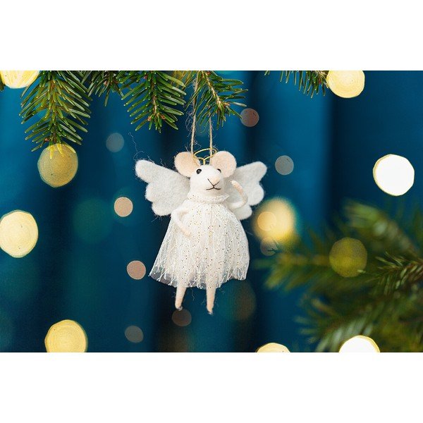 Tekstila Ziemassvētku eglītes rotājums Angel Mouse – Sass & Belle-image-1