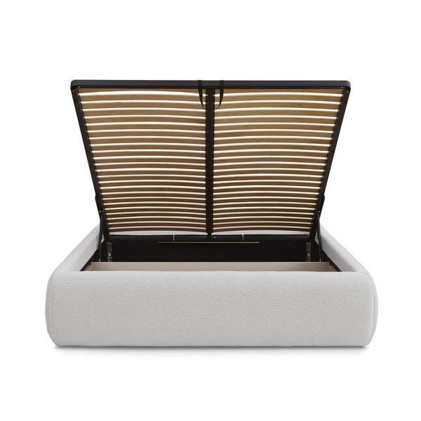 Gaiši pelēka polsterēta divvietīga gulta ar veļas kasti/bez galvgaļa un ar redelēm 160x200 cm Inera – Bobochic Paris-image-4