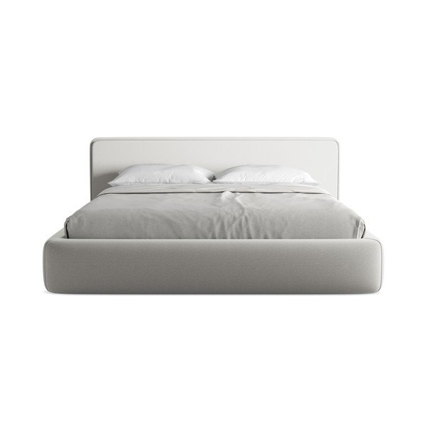 Gaiši pelēka polsterēta divvietīga gulta ar veļas kasti un redelēm 180x200 cm Kiana – Makamii-image-4