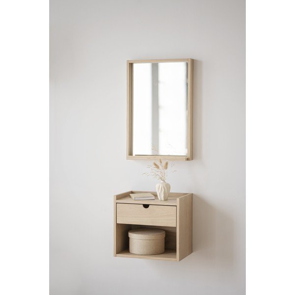 Dabīga toņa ozola masīvkoka piekarināms/ar plauktiem naktsskapītis Hillmond – Rowico-image-1