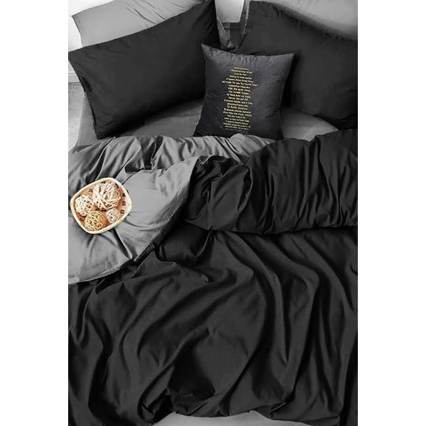 Melna/pelēka kokvilnas gultas veļa vienvietīgai gultai 160x220 cm – Mila Home