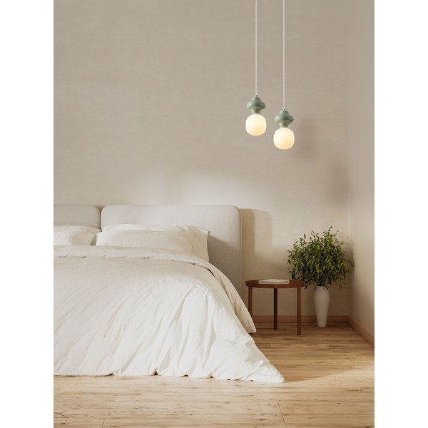 Balta/gaiši zaļa keramikas piekaramā lampa ar stikla abažūru ø 18 cm Clio – Nova Luce-image-4