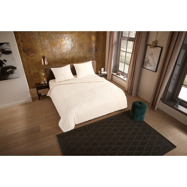 Krēmkrāsas divguļamā mikrošķiedras gultas veļa 200x220 cm Pure Zigzag – Good Morning-image-3