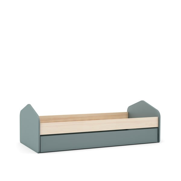 Dabīga toņa/dūmakaini zaļa izvelkama bērnu gulta ar priedes koka imitāciju ar veļas kasti ar redelēm 90x200 cm Estefania – Marckeric-image-3