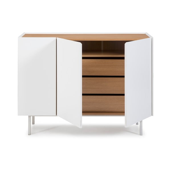 Balta zema kumode ar ozolkoka imitāciju 110x85 cm Arista – Teulat-image-3