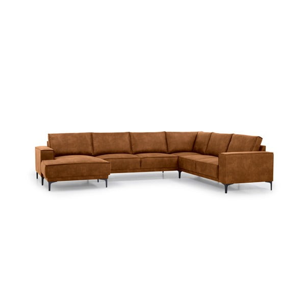 Konjakbrūns stūra dīvāns no ādas imitācijas (ar kreiso stūri/U veida) Copenhagen – Scandic-image-2