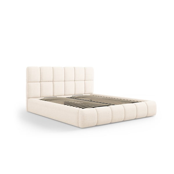 Krēmkrāsas polsterēta divvietīga gulta ar veļas kasti ar redelēm 160x200 cm Bellis – Micadoni Home