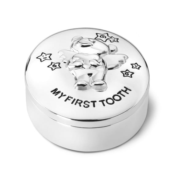 Spīdīgas sudraba krāsas metāla kastīte pirmajam zobam ø 5,5x2 cm Twinkle – Zilverstad-image-1