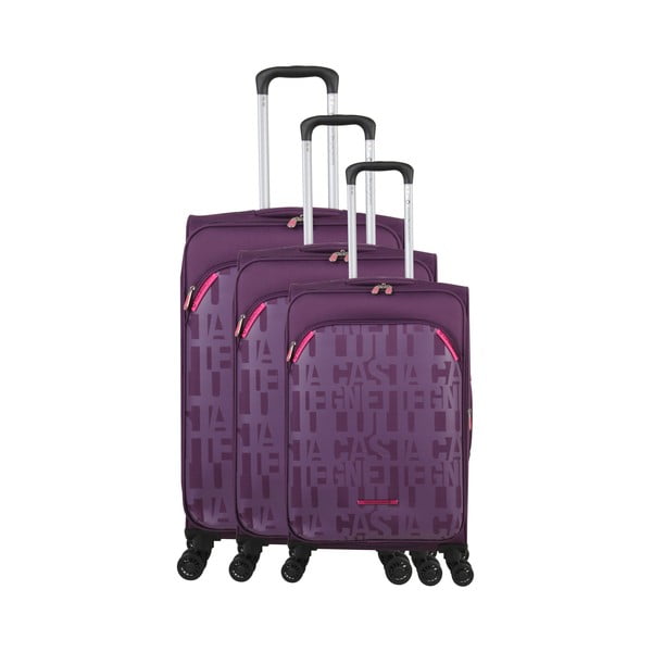 3 violetu bagāžas somu komplekts uz 4 riteņiem Lulucastagnette Bellatrice