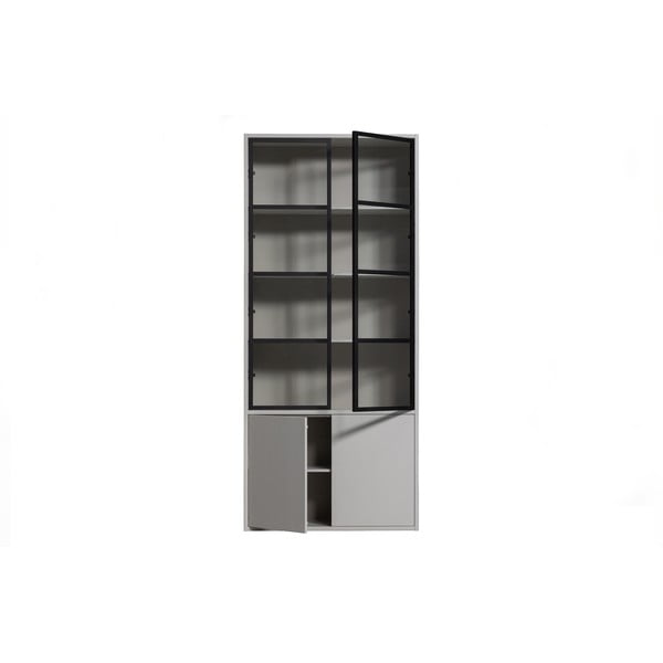 Gaiši pelēka priedes masīvkoka vitrīna 101x230 cm Basic – vtwonen-image-4