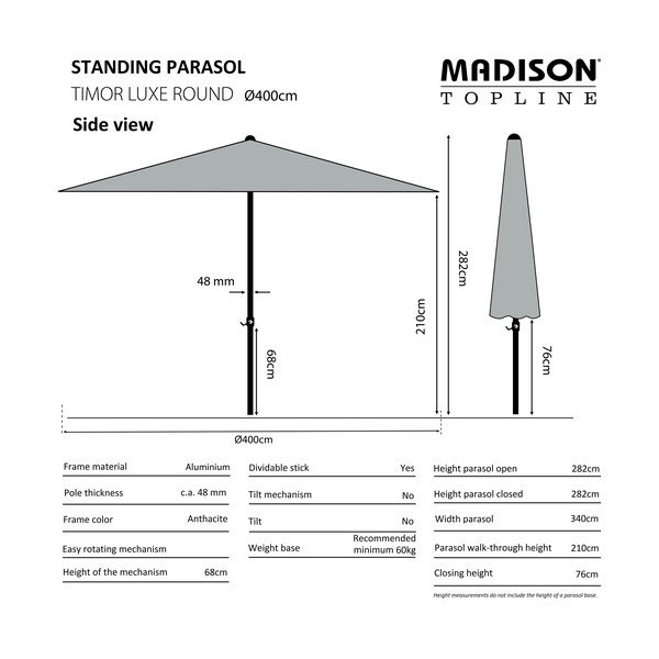 Pelēks saulessargs ø 400 cm Timor – Madison-image-1