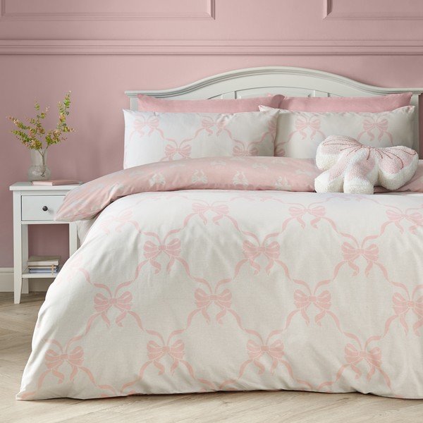 Rozā vienguļamā gultas veļa 135x200 cm Pretty Bows – Catherine Lansfield-image-4