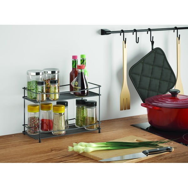 Melns divlīmeņu garšvielu plaukts Metaltex Lava-image-1