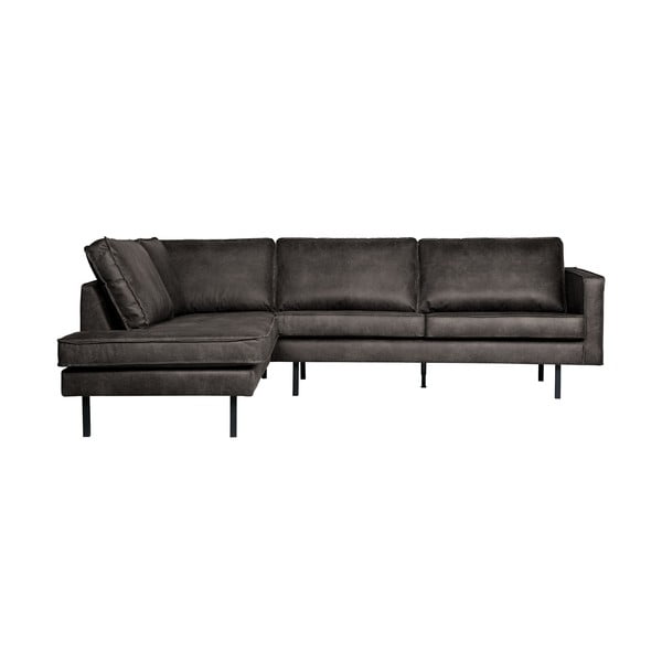 Melns stūra dīvāns no ādas imitācijas BePureHome Rodeo, kreisais stūris
