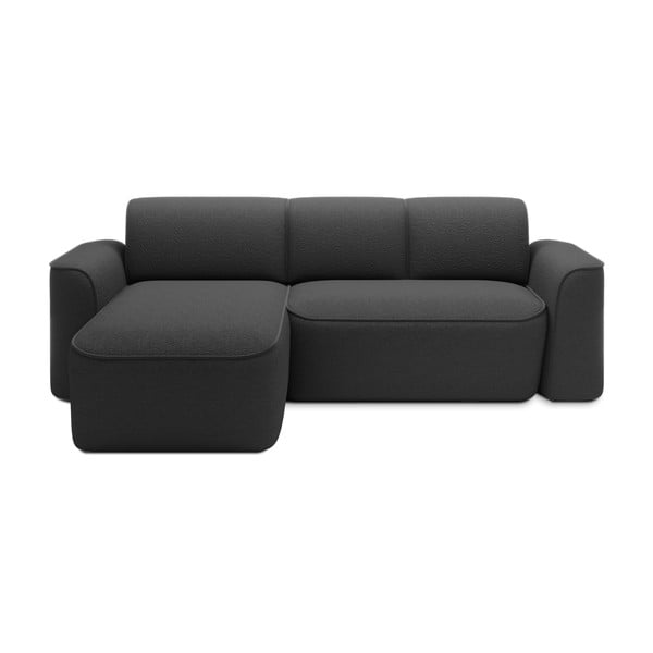 Antracīta pelēks stūra dīvāns no buklē auduma (ar kreiso stūri/ar zvilni) Ume – ELTAP