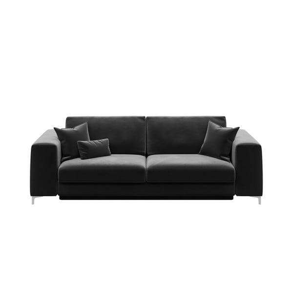 Tumši pelēks samta izvelkamais dīvāns Devichy Rothe, 256 cm