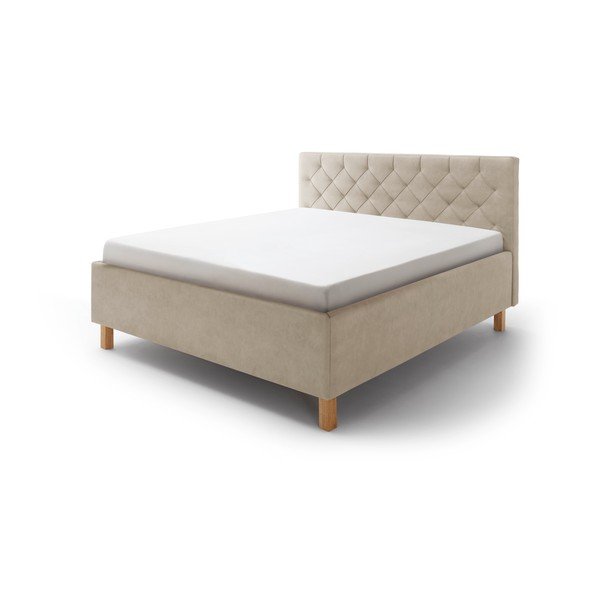 Bēša polsterēta divvietīga gulta ar veļas kasti ar redelēm 180x200 cm San Remo – Meise Möbel