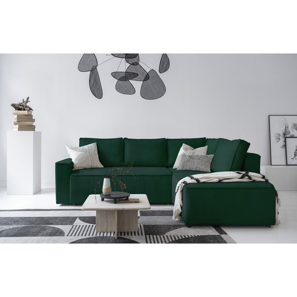 Tumši zaļš velveta salokāms stūra dīvāns (ar labo stūri) Brave Dave – Miuform-image-1