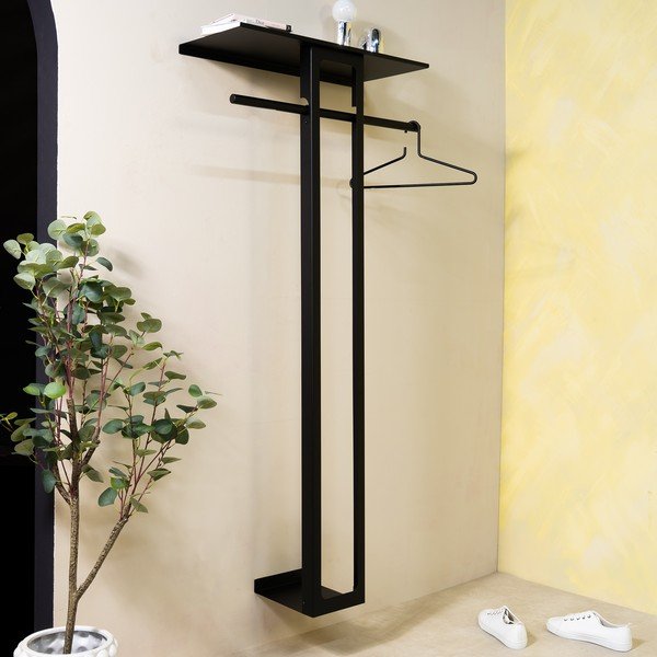 Melns tērauda sienas pakaramais ar plauktu 70 cm Luno Large – Spinder Design-image-1