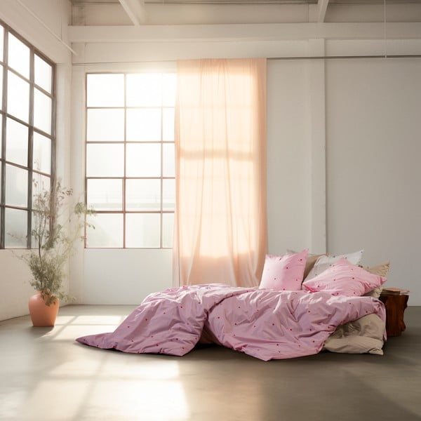 Rozā vienguļamā gultas veļa no kokvilnas perkala 140x200 cm Daisy – JUNA-image-4