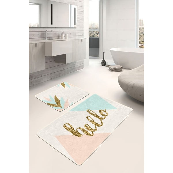 Krēmkrāsas/zelta krāsas samta vannas istabas paklājiņi (2 gab.) 60x100 cm Hello – Mila Home-image-1