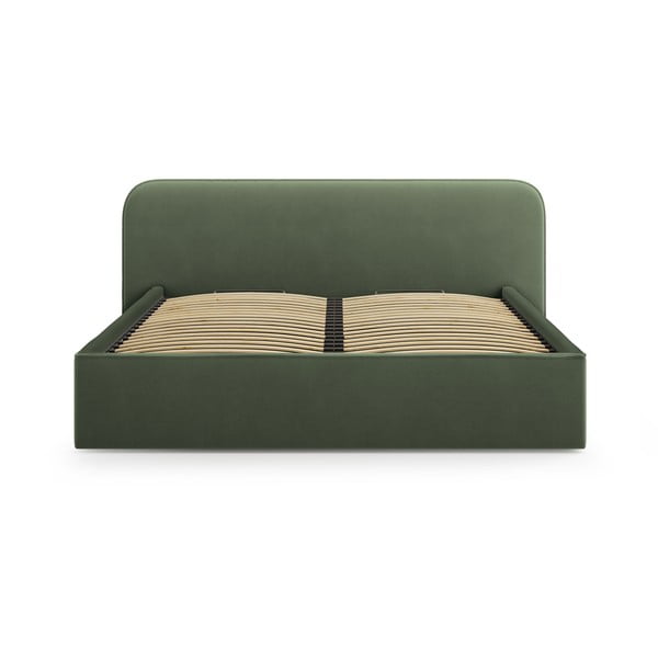 Zaļa polsterēta divvietīga gulta ar veļas kasti un redelēm 160x200 cm Elizabeth – Micadoni -image-3