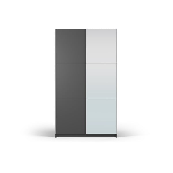 Tumši pelēks drēbju skapis ar spoguli un bīdāmām durvīm 122x215 cm Lisburn – Cosmopolitan Design