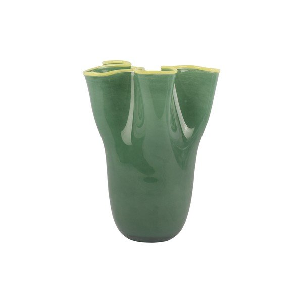 Zaļa stikla rokām darināta vāze (augstums 31,5 cm) Ruffles – PT LIVING