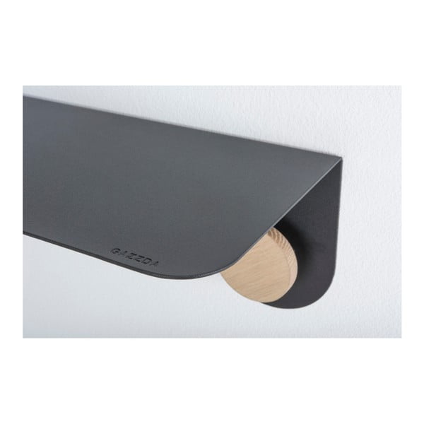 Melns tērauda sienas plaukts ar ozolkoka detaļām un 2 āķiem Gazzda, garums 70 cm-image-3