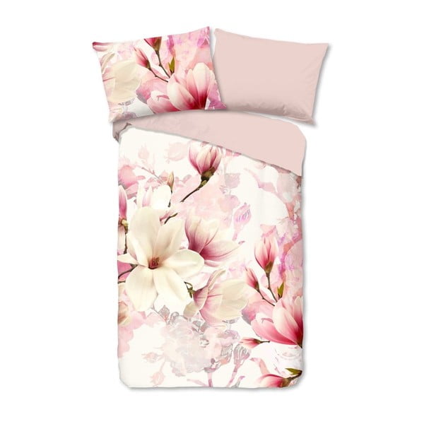 Balta/rozā flaneļa gultas veļa vienvietīgai gultai 140x200 cm Christel – Good Morning