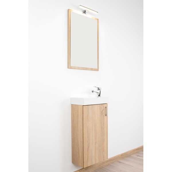 Dabīga toņa zems/piekarams ozolkoka imitācijas skapītis ar izlietni un bez jaucējkrāna 40x79 cm Oia – STOLKAR-image-4