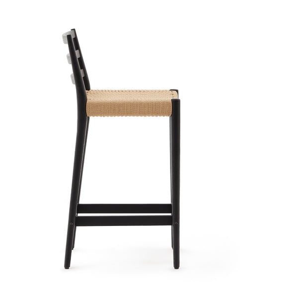 Melns/dabīga toņa ozola masīvkoka bāra krēsls (sēdekļa augstums 70 cm) Analy – Kave Home-image-3