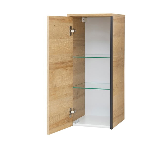 Dabīga toņa piekarams vannas istabas skapis ar ozolkoka imitāciju 70x30 cm Quickset 395 – Pelipal-image-2