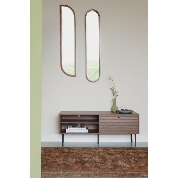 Brūns TV galdiņš ar riekstkoka imitāciju 120x50x40 cm Stripes – White Label-image-1