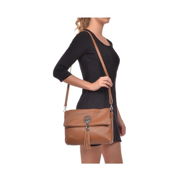 Konjaka brūna ādas crossbody soma Roberta M Elisa-image-4