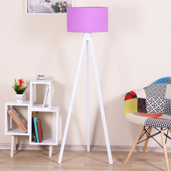 Balta brīvi stāvoša lampa ar gaiši violetu abažūru Kate Louise Beyaz