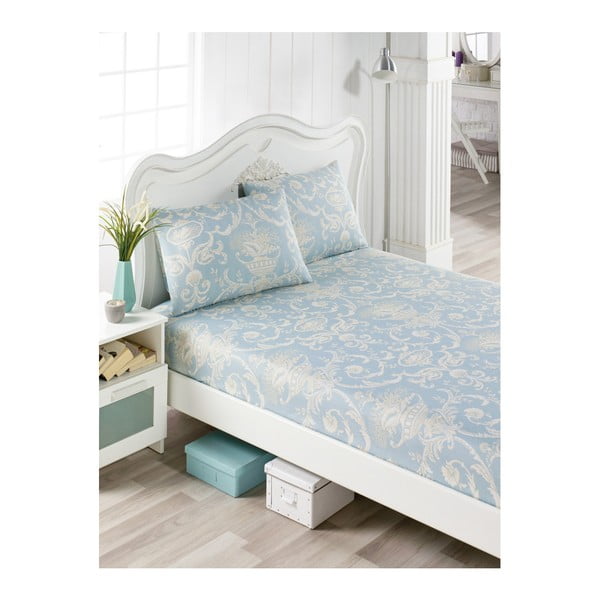 Gaiši zilas kokvilnas gultas pārklāji un 2 spilvendrānas vienvietīgai gultai Parra Missie, 100 x 200 cm
