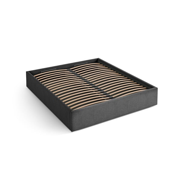 Antracīta pelēka polsterēta divvietīga gulta ar veļas kasti/bez galvgaļa ar redelēm 200x200 cm Susan – Micadoni 